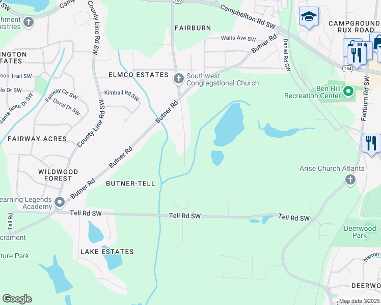 map of restaurants, bars, coffee shops, grocery stores, and more near 2534 Niskey Lake Road Southwest in Atlanta