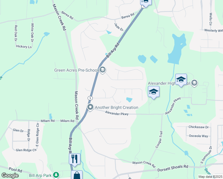 map of restaurants, bars, coffee shops, grocery stores, and more near 6835 Manor Creek Drive in Douglasville