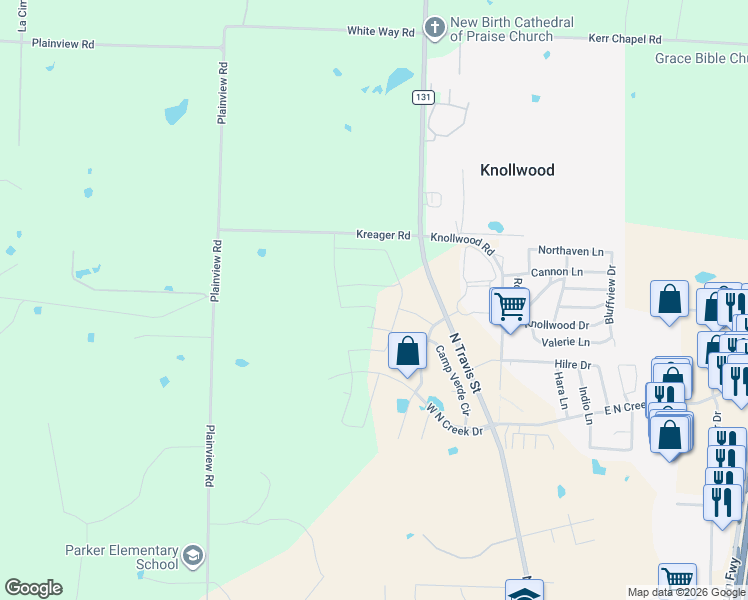 map of restaurants, bars, coffee shops, grocery stores, and more near 403 Woodbine Drive in Sherman