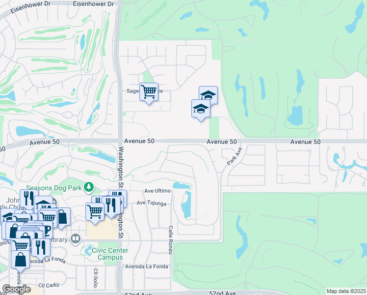 map of restaurants, bars, coffee shops, grocery stores, and more near 78900 Park Avenue in La Quinta