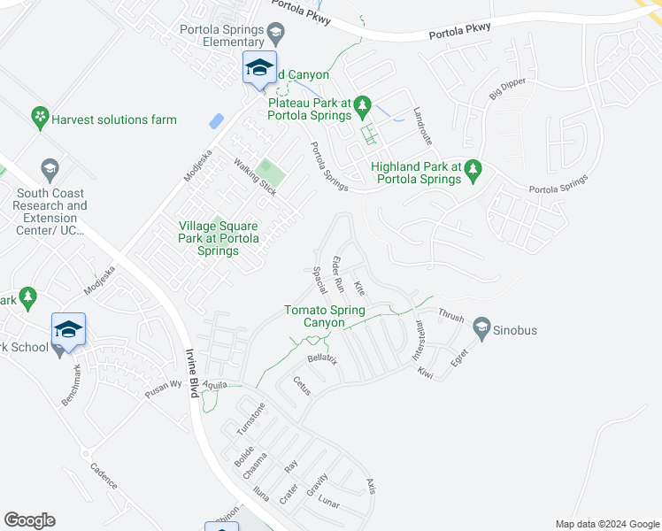 map of restaurants, bars, coffee shops, grocery stores, and more near 72 Eider Run in Trabuco Canyon