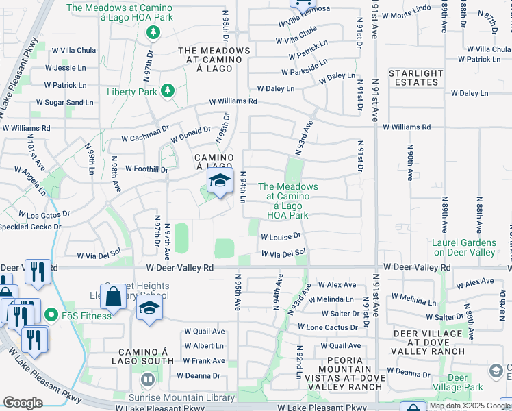 map of restaurants, bars, coffee shops, grocery stores, and more near 9419 West Los Gatos Drive in Peoria