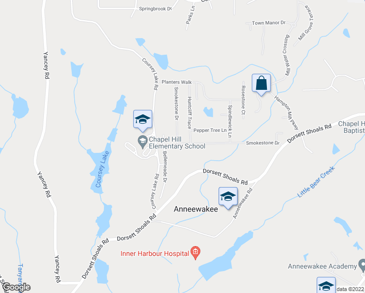 map of restaurants, bars, coffee shops, grocery stores, and more near 4840 Smokestone Drive in Douglasville