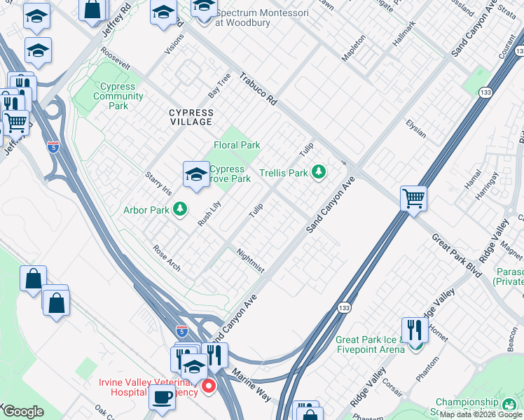 map of restaurants, bars, coffee shops, grocery stores, and more near 107 Island Coral in Irvine