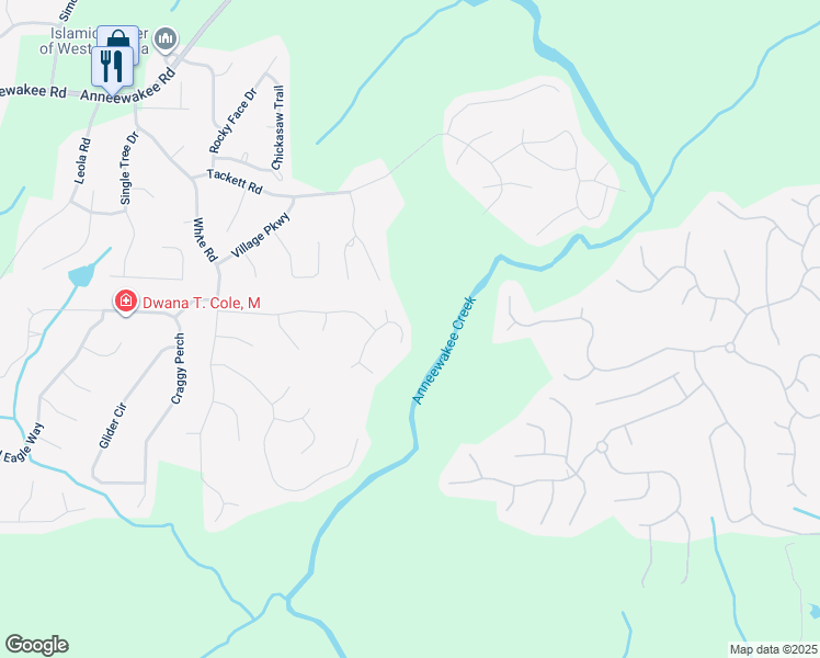 map of restaurants, bars, coffee shops, grocery stores, and more near 4395 Pipemaker Bluff in Douglasville