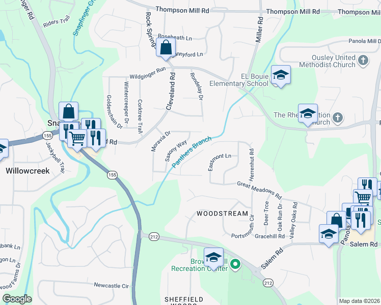 map of restaurants, bars, coffee shops, grocery stores, and more near 3328 Herrenhut Road in Stonecrest