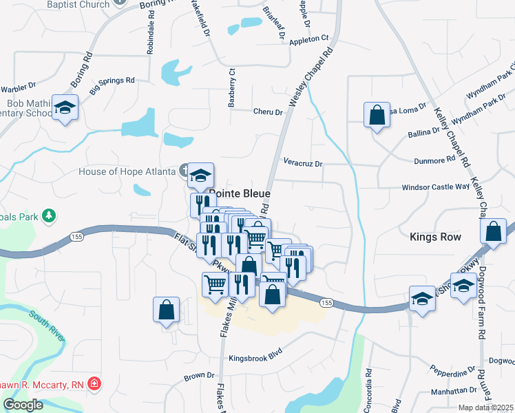 map of restaurants, bars, coffee shops, grocery stores, and more near 3501 Wesley Chapel Road in Decatur