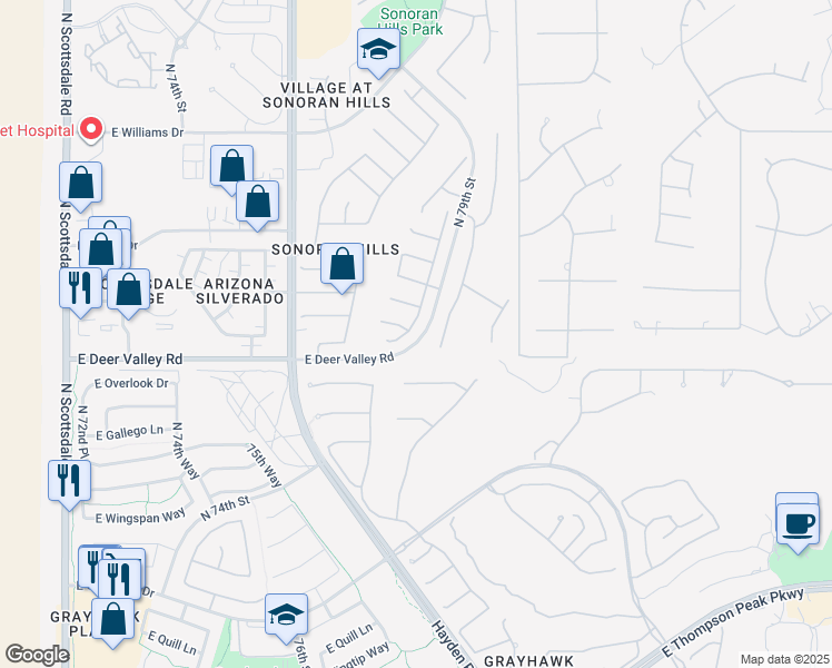 map of restaurants, bars, coffee shops, grocery stores, and more near 7791 East San Fernando Drive in Scottsdale