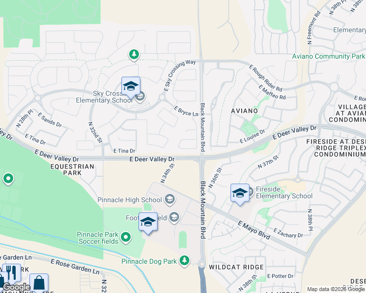 map of restaurants, bars, coffee shops, grocery stores, and more near 3532 East Tina Drive in Phoenix