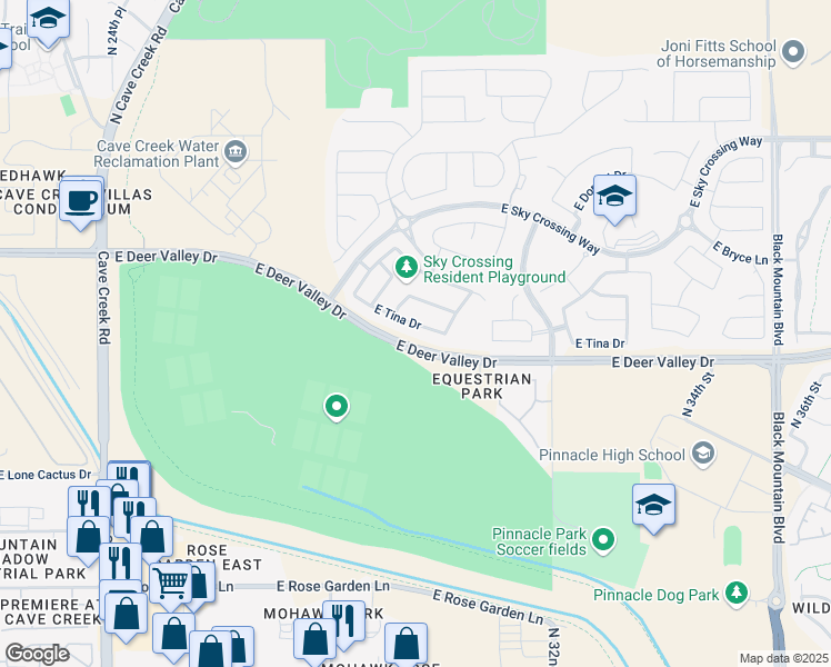map of restaurants, bars, coffee shops, grocery stores, and more near 2936 E Tina Dr in Phoenix