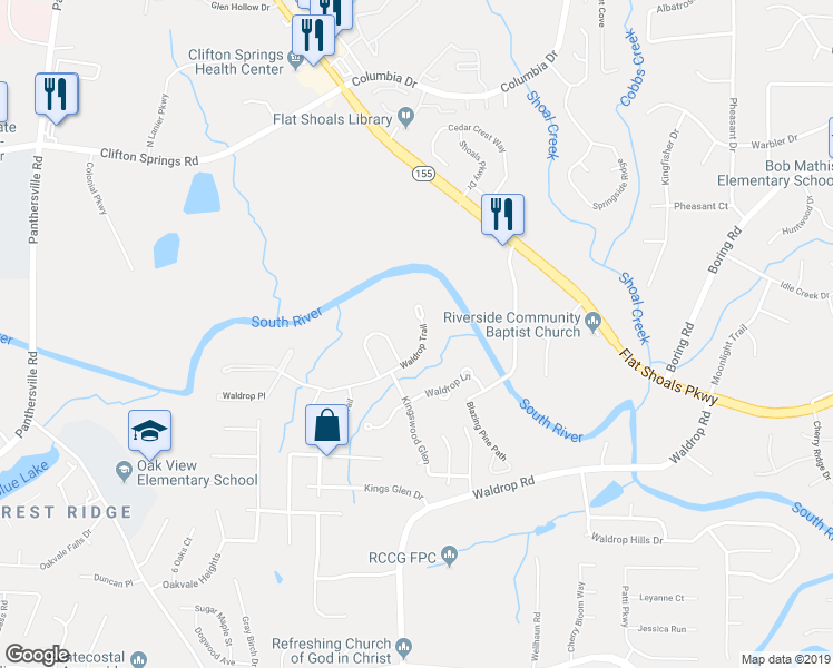 map of restaurants, bars, coffee shops, grocery stores, and more near 3331 Waldrop Trail in Decatur