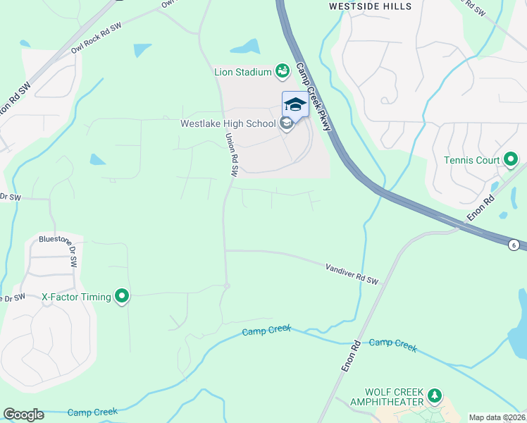map of restaurants, bars, coffee shops, grocery stores, and more near 205 Pebblecreek Place Southwest in Atlanta