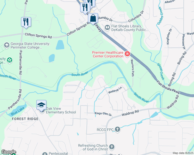 map of restaurants, bars, coffee shops, grocery stores, and more near 3044 Waldrop Circle in Decatur