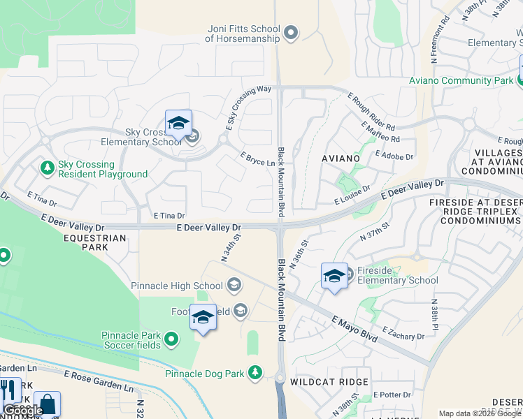 map of restaurants, bars, coffee shops, grocery stores, and more near 3532 East Tina Drive in Phoenix