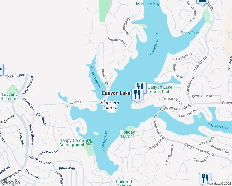 map of restaurants, bars, coffee shops, grocery stores, and more near 22066 Loch Lomond Drive in Canyon Lake