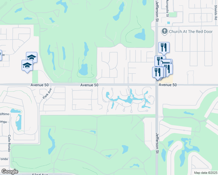 map of restaurants, bars, coffee shops, grocery stores, and more near 50015 Vía Puente in La Quinta