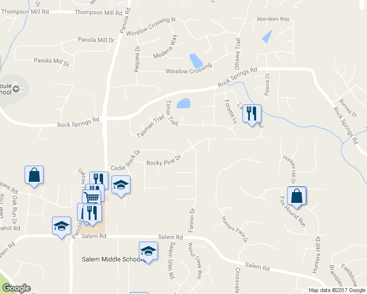 map of restaurants, bars, coffee shops, grocery stores, and more near 5408 Rocky Pine Drive in Lithonia