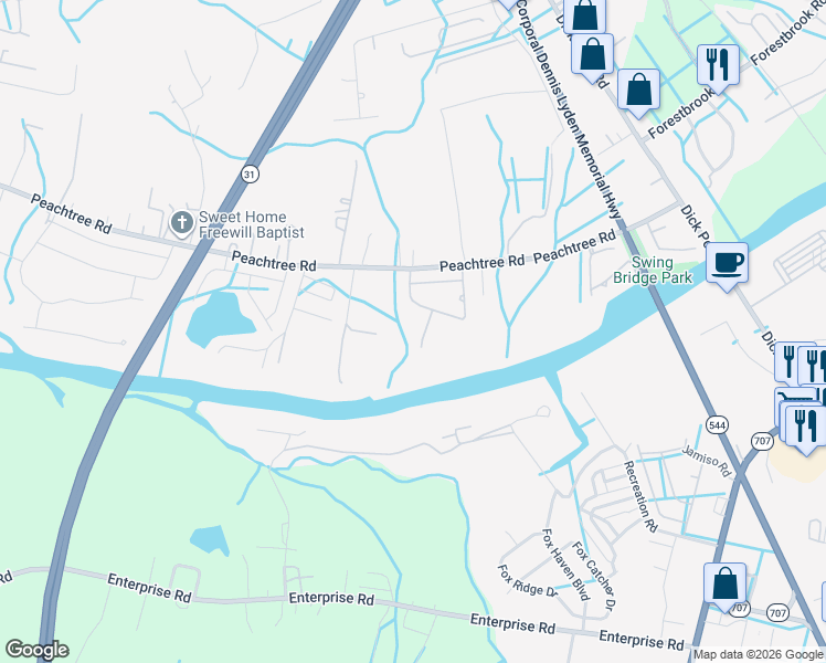 map of restaurants, bars, coffee shops, grocery stores, and more near 4730 Zeddie Lane in Myrtle Beach
