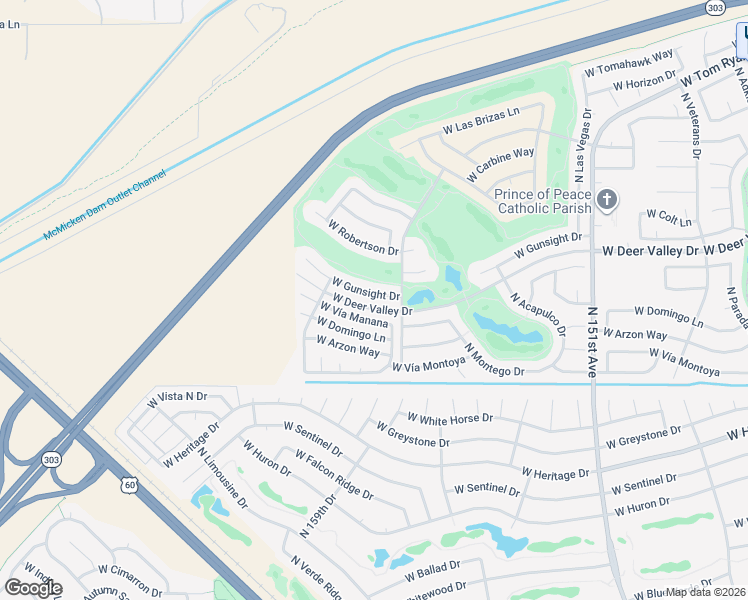 map of restaurants, bars, coffee shops, grocery stores, and more near 15327 West Gunsight Drive in Sun City West