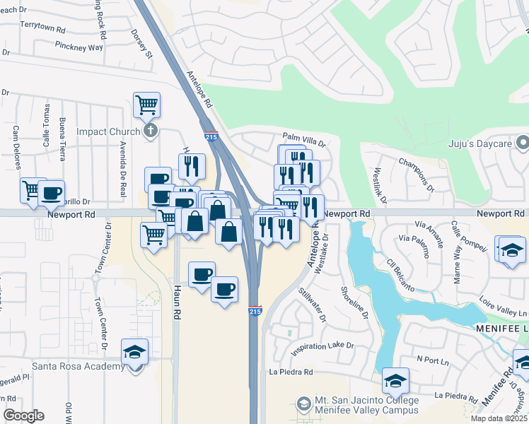 map of restaurants, bars, coffee shops, grocery stores, and more near in Menifee