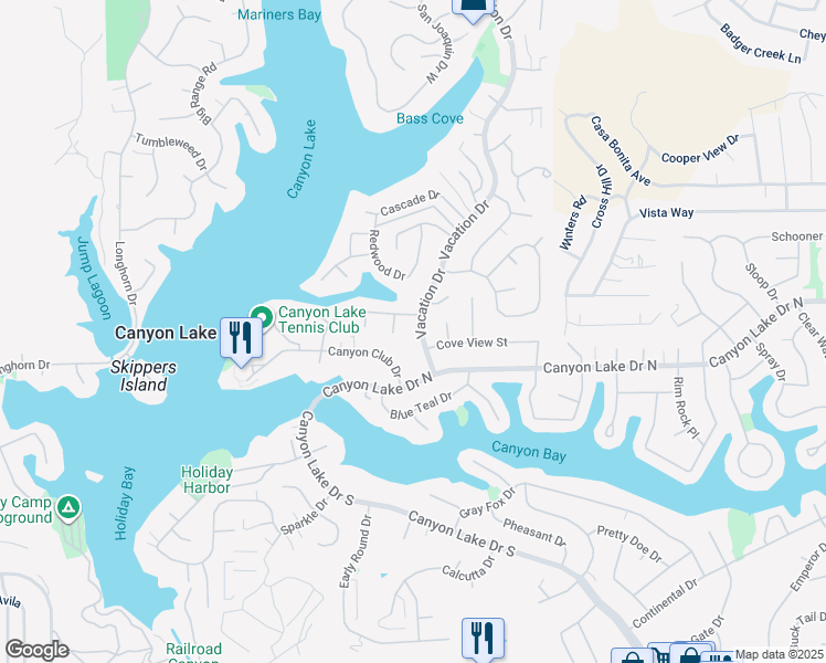 map of restaurants, bars, coffee shops, grocery stores, and more near 29961 Vacation Drive in Canyon Lake