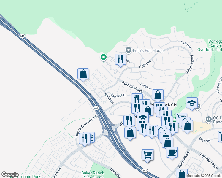 map of restaurants, bars, coffee shops, grocery stores, and more near 36 Paloma in Lake Forest