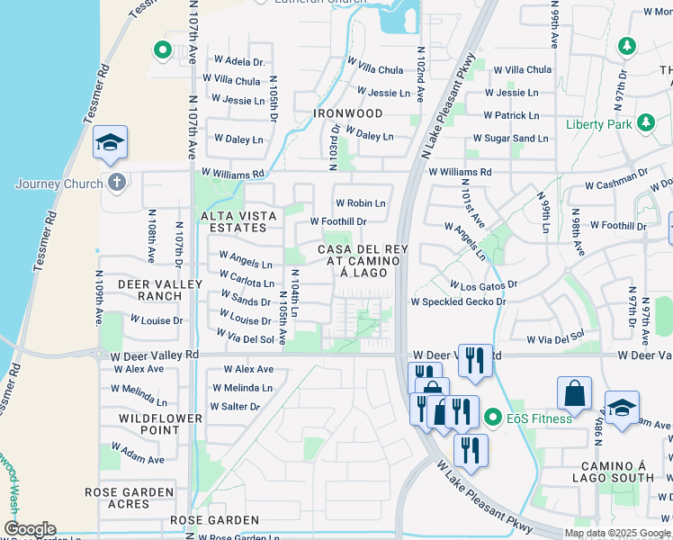 map of restaurants, bars, coffee shops, grocery stores, and more near 10351 West Carlota Lane in Peoria