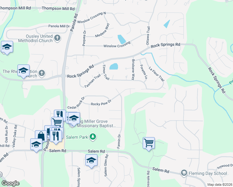 map of restaurants, bars, coffee shops, grocery stores, and more near 5418 Rocky Pine Drive in Stonecrest