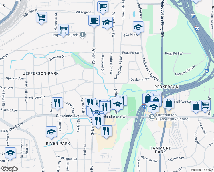 map of restaurants, bars, coffee shops, grocery stores, and more near 861 Jefferson Avenue in Atlanta