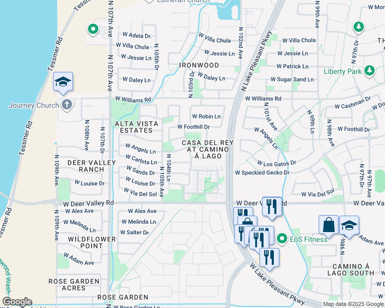 map of restaurants, bars, coffee shops, grocery stores, and more near 10351 West Carlota Lane in Peoria