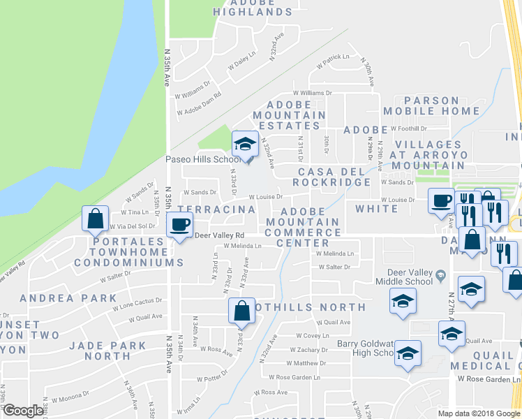 map of restaurants, bars, coffee shops, grocery stores, and more near 21837 North 33rd Avenue in Phoenix