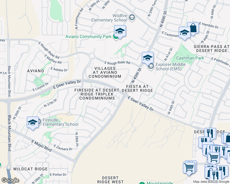 map of restaurants, bars, coffee shops, grocery stores, and more near 3962 East Cat Balue Drive in Phoenix