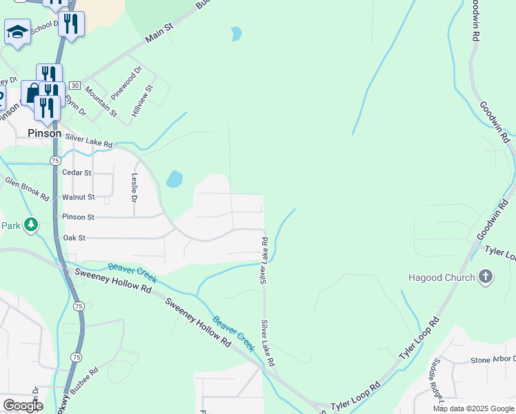 map of restaurants, bars, coffee shops, grocery stores, and more near 4602 Oak Drive in Pinson