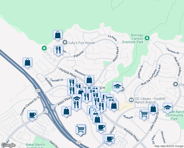 map of restaurants, bars, coffee shops, grocery stores, and more near 28 Bonita Vista in Lake Forest