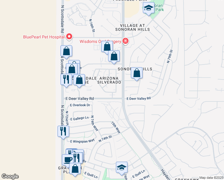 map of restaurants, bars, coffee shops, grocery stores, and more near 45 Calistoga Circle in Scottsdale