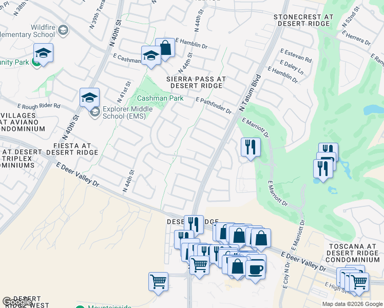 map of restaurants, bars, coffee shops, grocery stores, and more near 4704 East Swilling Road in Phoenix