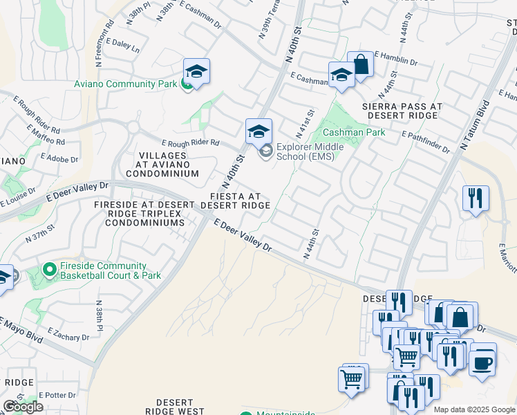 map of restaurants, bars, coffee shops, grocery stores, and more near 21858 North 41st Street in Phoenix