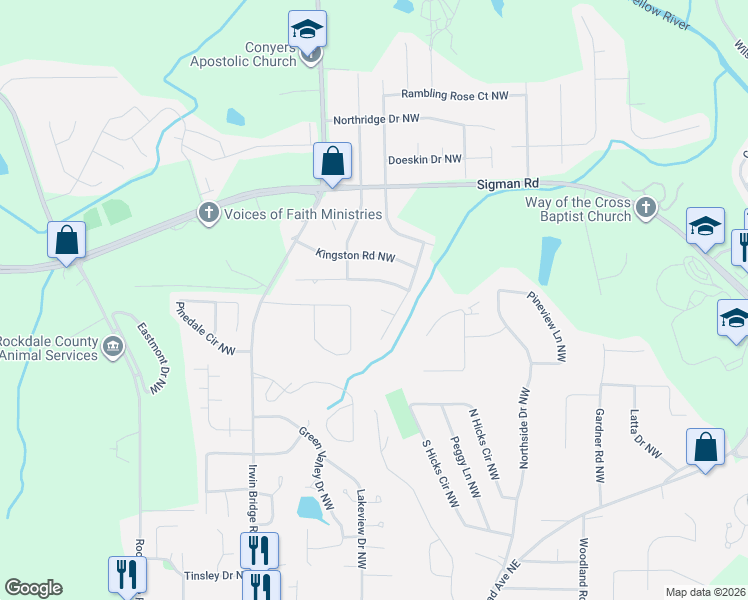 map of restaurants, bars, coffee shops, grocery stores, and more near 964 Ivy Lane Northwest in Conyers