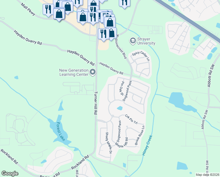 map of restaurants, bars, coffee shops, grocery stores, and more near 7759 White Oak Loop in Stonecrest