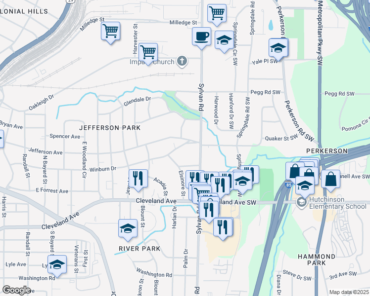 map of restaurants, bars, coffee shops, grocery stores, and more near 952 Winburn Drive in East Point