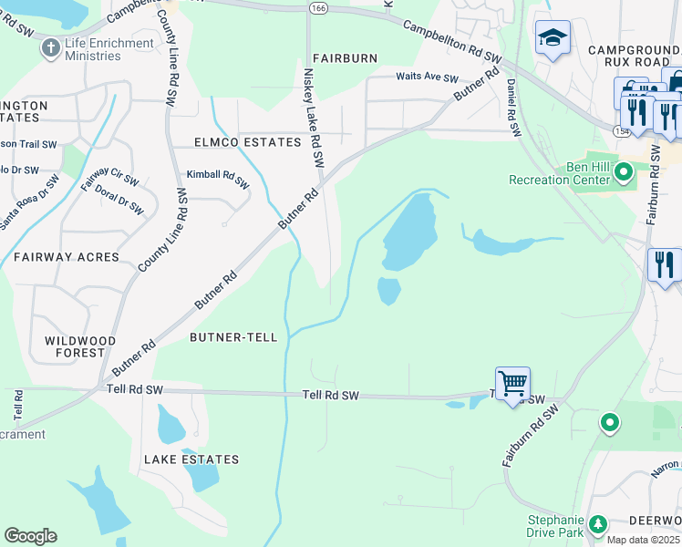 map of restaurants, bars, coffee shops, grocery stores, and more near 2534 Niskey Lake Road Southwest in Atlanta