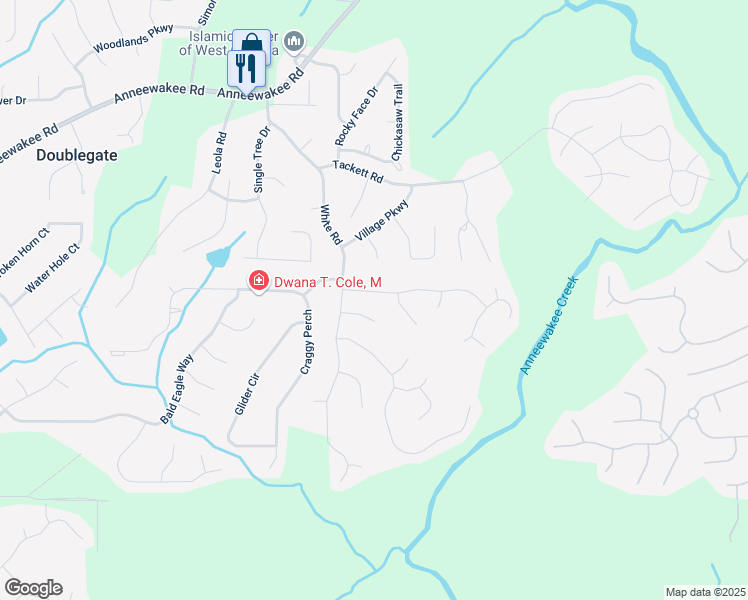 map of restaurants, bars, coffee shops, grocery stores, and more near 3577 North Winds Trail in Douglasville