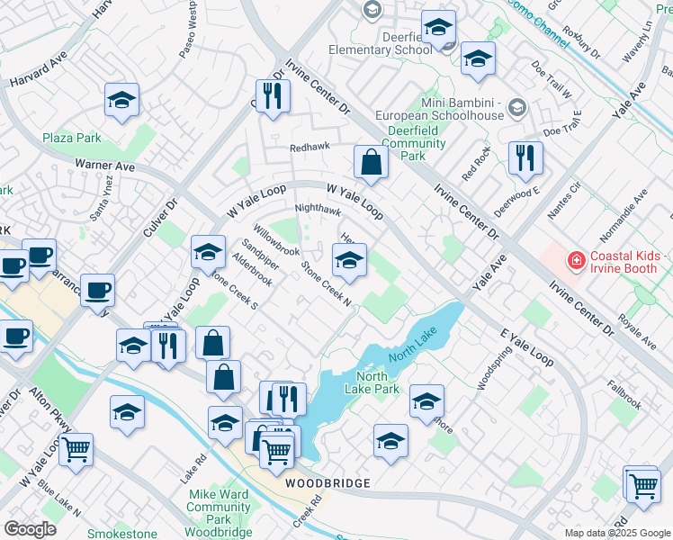 map of restaurants, bars, coffee shops, grocery stores, and more near 12 Park Vista in Irvine