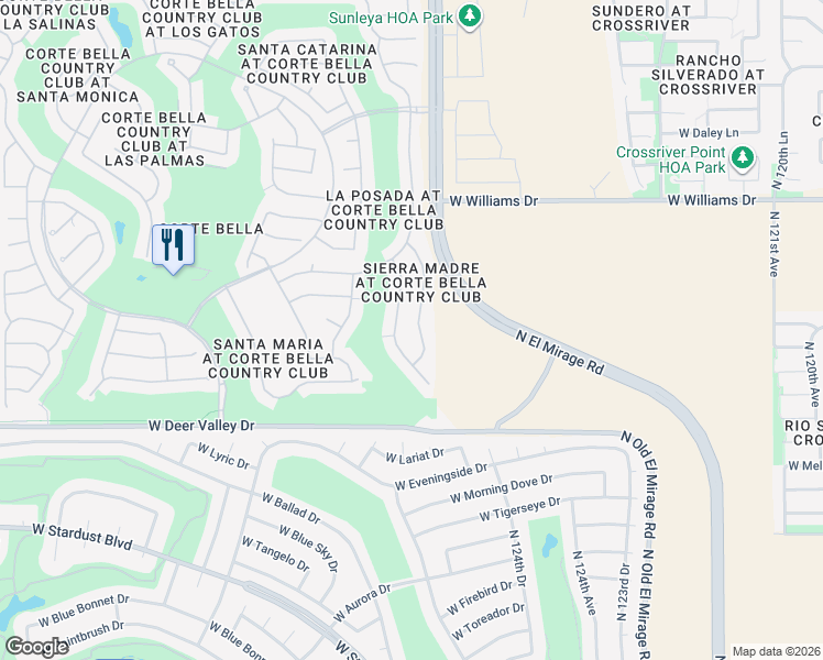 map of restaurants, bars, coffee shops, grocery stores, and more near 22124 North Arrellaga Drive in Sun City West