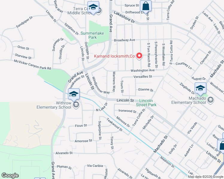 map of restaurants, bars, coffee shops, grocery stores, and more near 29465 Mariners Way in Lake Elsinore