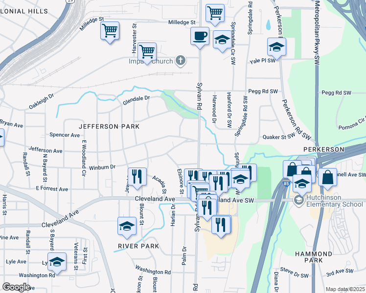 map of restaurants, bars, coffee shops, grocery stores, and more near 952 Winburn Drive in East Point