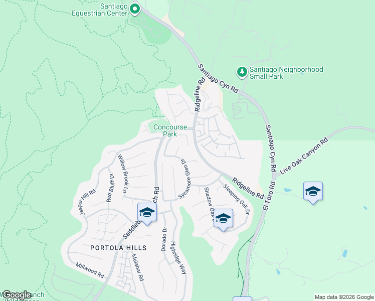 map of restaurants, bars, coffee shops, grocery stores, and more near 19055 Singingwood Circle in Trabuco Canyon