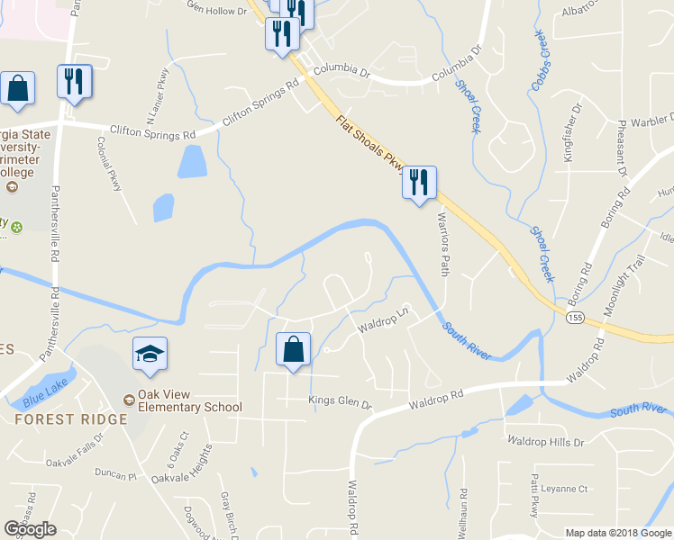 map of restaurants, bars, coffee shops, grocery stores, and more near 3062 Waldrop Circle in Decatur