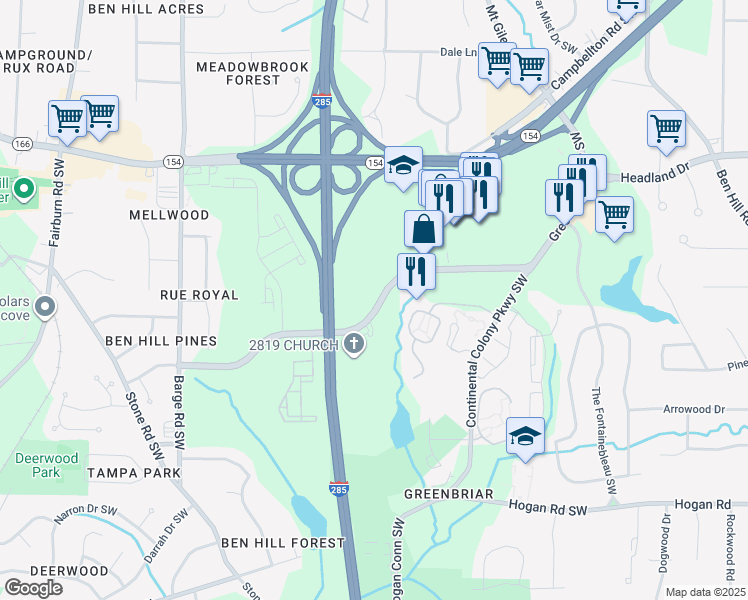 map of restaurants, bars, coffee shops, grocery stores, and more near 3161-3351 Greenbriar Pkwy SW in Atlanta