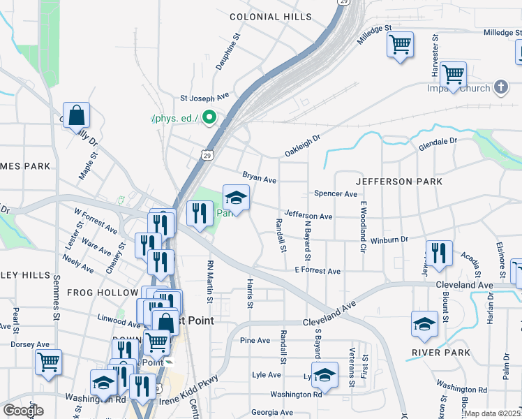 map of restaurants, bars, coffee shops, grocery stores, and more near 1414 Jefferson Avenue in Atlanta